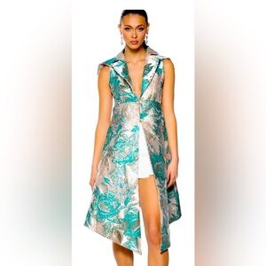 AKIRA Asymmetrical Teal and Silver brocade Floral Duster
